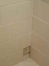 Shower before - missing tile & grout